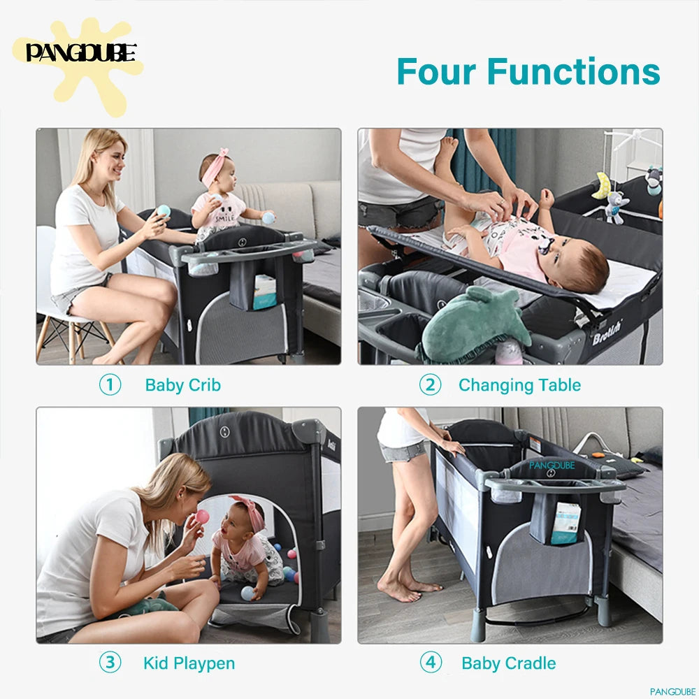 4-in-1 Baby Travel Crib with Changing Table, Rocker & Playpen – Foldable Baby Bed for Newborns