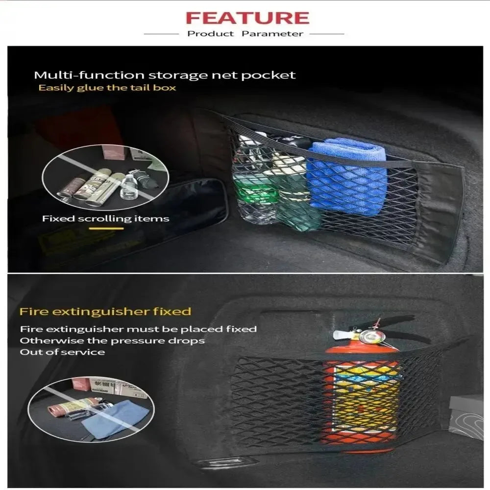 Car Storage Net Stretchable Mesh Pocket Net Magic Elastic Sticker Universal Rear Mesh Trunk Seat Bag Pocket Cage Auto Organizer