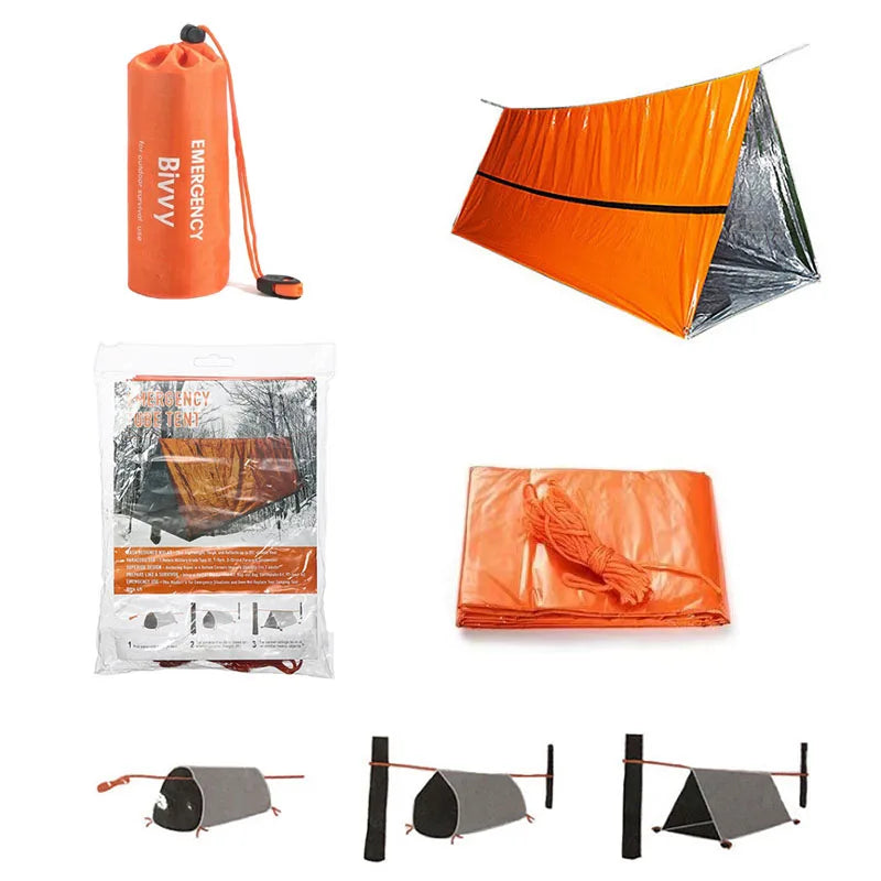 Emergency Survival Shelter for 2 – Waterproof Bivy Mylar Tent and Thermal Blanket, Reusable Camping & Outdoor SOS Kit