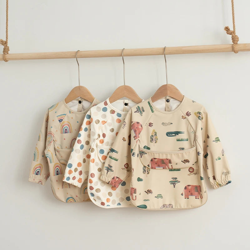 Toddler Art Smock Bib – Waterproof Baby Bib with Long Sleeves, Easy-to-Clean Painting & Mealtime Apron for Boys and Girls