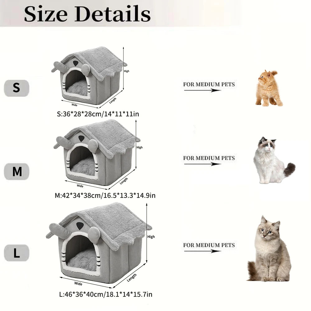 1PC Winter Gray Detachable Cat House Semi-Enclosed Four-Season Universal Pet Nest Small Pet Shelter Washable Pet Supplies