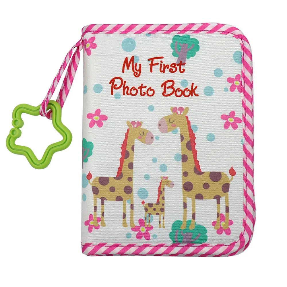 Newborn Baby Photo Album – First Year Memory Book for Babies, DIY Growth Album with Family Record, Baby Shower Gift, Giraffe Theme
