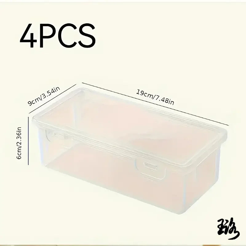 4 large transparent PP storage boxes with lids, used for storing office supplies, pencils, and crafts
