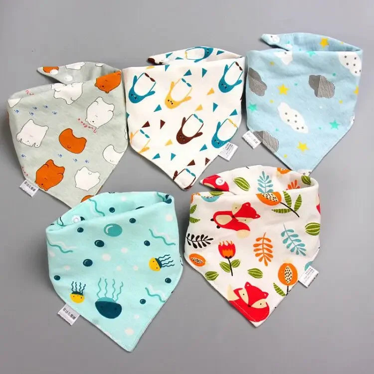 5 PCS Baby Bandana Bibs – Cartoon Cotton Triangle Bibs & Burp Cloths for Newborns, Toddlers, Boys & Girls