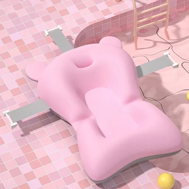 Baby Bath Support Cushion – Foldable Floating Baby Bath Seat with Adjustable Safety Net, Newborn Bathing Hammock for Infants