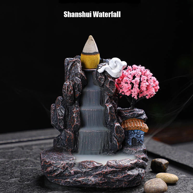 Backflow Incense Holder Waterfall Incense Burner Home Decor Aromatherapy Ornament Incense Cones with Backflow Incense Cones
