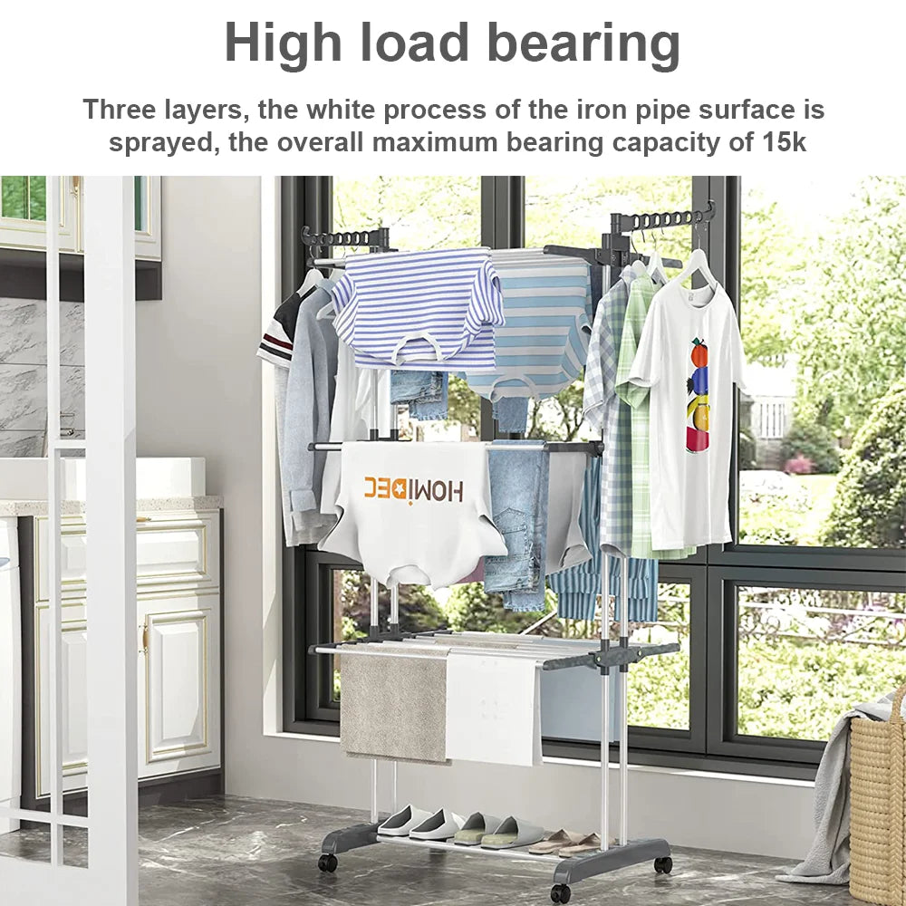 Drying Rack Folding Rack Clothes Rack Storage Shelf Folding Drying Rack Floor-Standing Coat Shelf Bedroom Hanging Rack