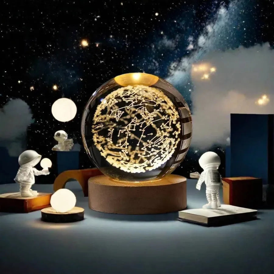 3D Solar System Crystal Ball with LED Base — Night Light
