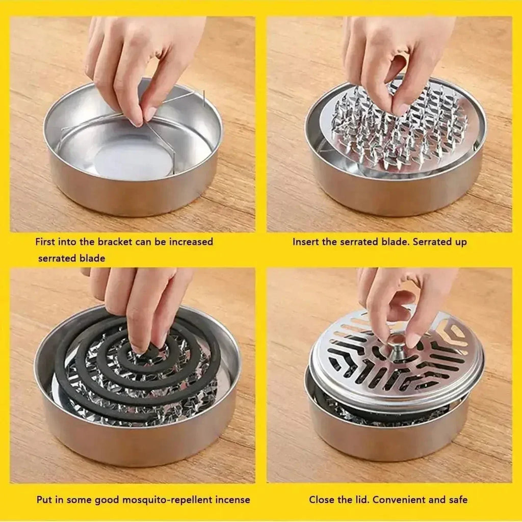 1PC Stainless Steel Mosquito Incense Box with Cover Mosquito Incense Plate Nail Teeth Mosquito Incense Tray Fire