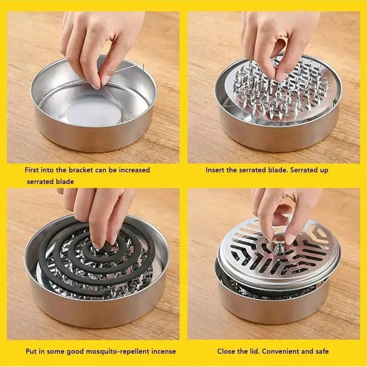 1PC Stainless Steel Mosquito Incense Box with Cover Mosquito Incense Plate Nail Teeth Mosquito Incense Tray Fire