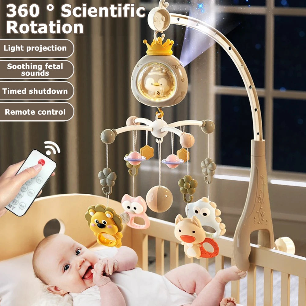 Musical Baby Crib Mobile with Projector – Rotating Cot Mobile with Night Light, Remote Control & Lullabies, Soothing Toy for Newborn Babies
