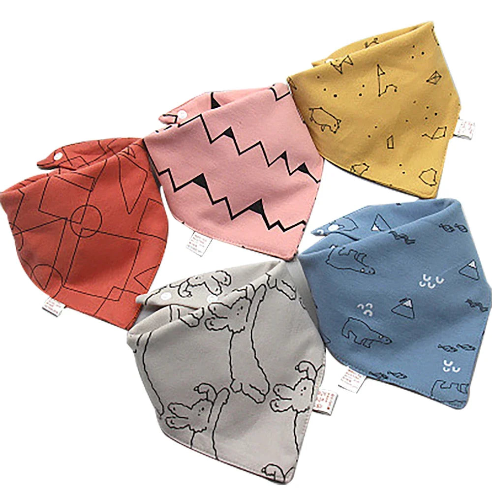 5 PCS Baby Bandana Bibs – Cartoon Cotton Triangle Bibs & Burp Cloths for Newborns, Toddlers, Boys & Girls