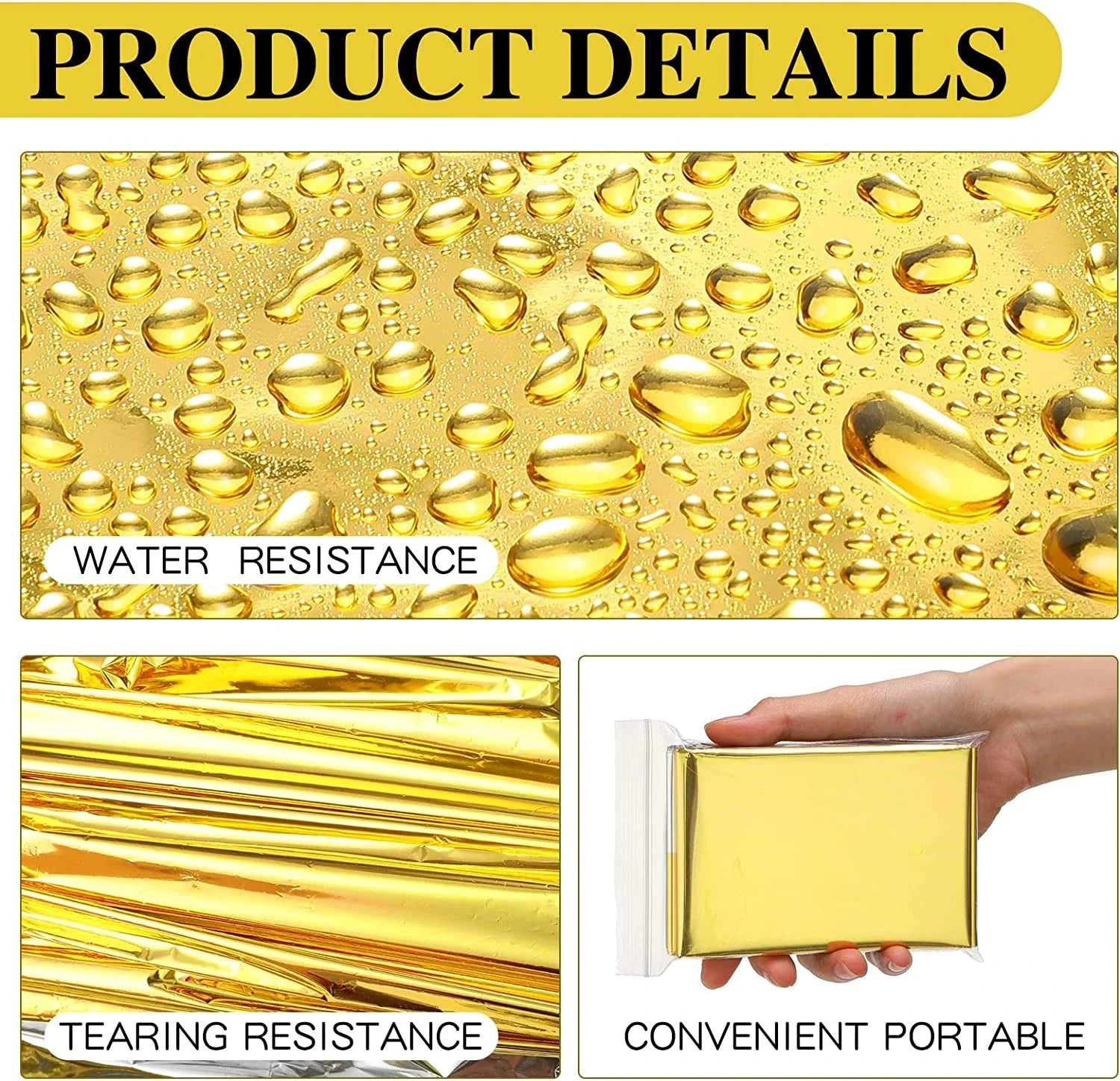 Gold Emergency Survival Blanket 160×210cm – Waterproof, Insulated First Aid Blanket for Camping, Hiking & Outdoor Use