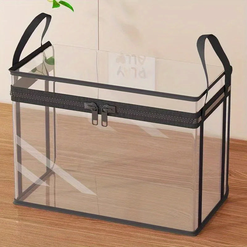 2-Pack Large Transparent Storage Boxes, Foldable and Space-Saving, with Flip Lids, Large Rectangular Organizing Boxes with Front and Lid, Space-Saving Design Suitable for Books, Clothes, Office, Home, Travel, Durable Plastic