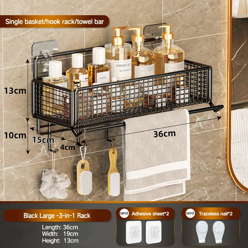 Bathroom Storage Rack Non Perforated Wall Mounted Towel And Toiletries Storage Rack Restroom Storage