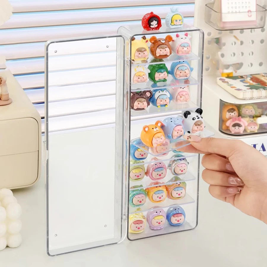 A multi-layer dust-proof storage box with a cute little display box and a blind box