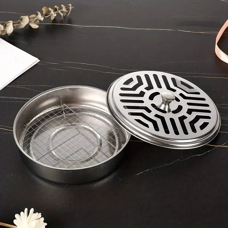 Mosquito Coils Holder Stainless Steel Mosquito Coil Box with Cover Round Mosquito Coil Tray Easy To Clean Anti-Mosquito Supplies