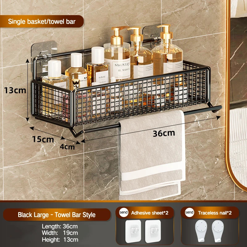 Bathroom Storage Rack Non Perforated Wall Mounted Towel And Toiletries Storage Rack Restroom Storage
