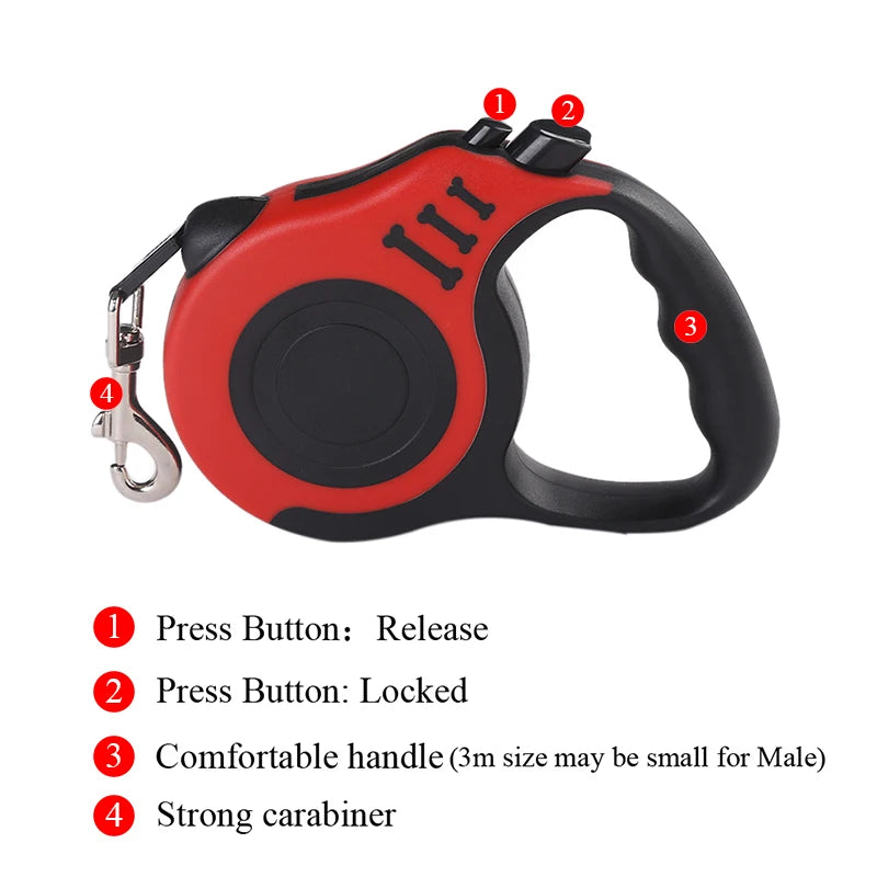 Retractable Nylon Dog Leash — Adjustable Length Lead