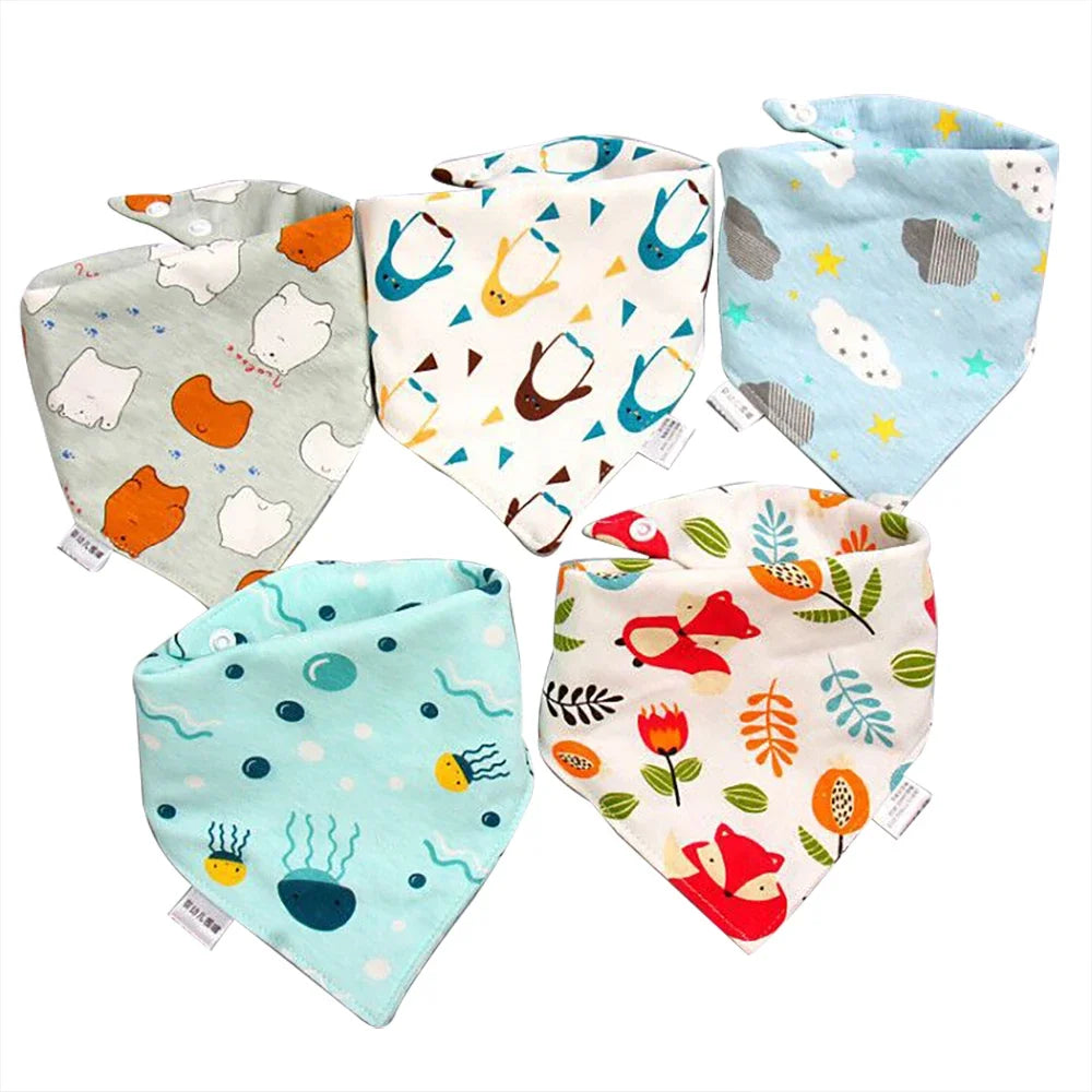 5 PCS Baby Bandana Bibs – Cartoon Cotton Triangle Bibs & Burp Cloths for Newborns, Toddlers, Boys & Girls