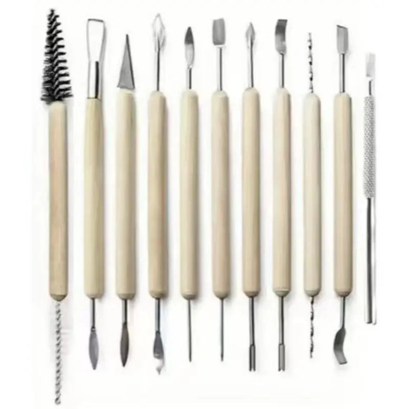 11pcs/set Pottery Tools  Wood Double-Ended Wire Knife For Clay Repair, Clay Sculpture Carving Tool Set Ceramic Polymer carveKit
