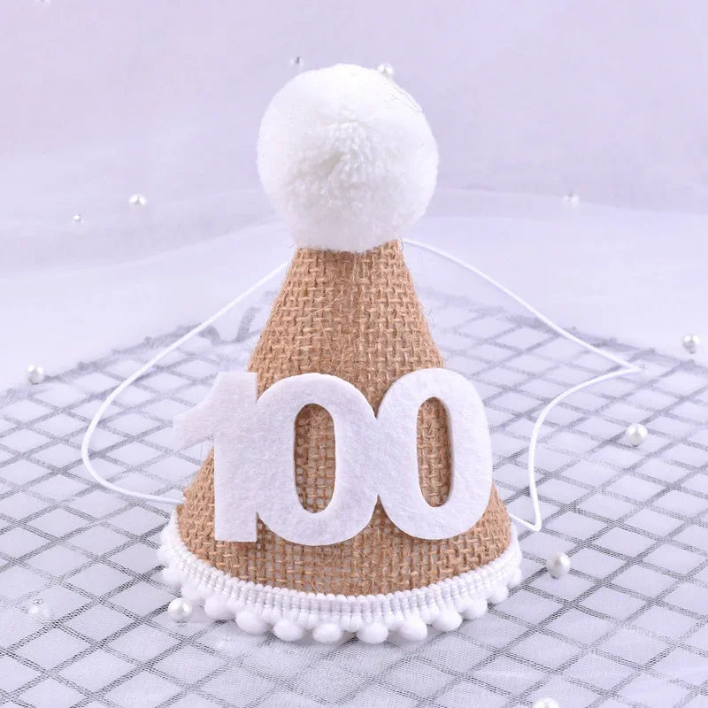 Baby First Birthday Party Hat – Linen Felt Burlap Hat for 1st, 2nd, 3rd Birthday, Baby Shower Headband Decor, Photo Prop