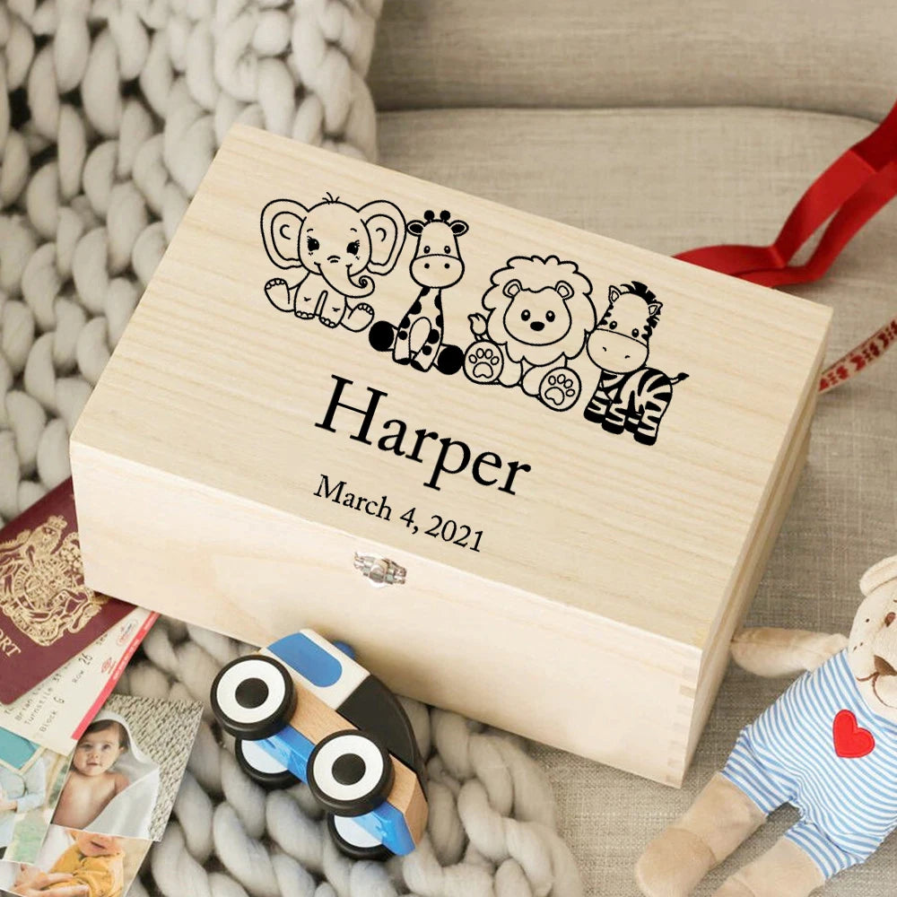 Custom Baby Memory Box – Personalized Wooden Keepsake Box for Newborns, Birth Details, Umbilical Cord & Baby Shower Gift