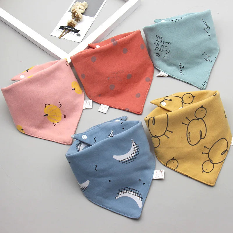 5 PCS Baby Bandana Bibs – Cartoon Cotton Triangle Bibs & Burp Cloths for Newborns, Toddlers, Boys & Girls