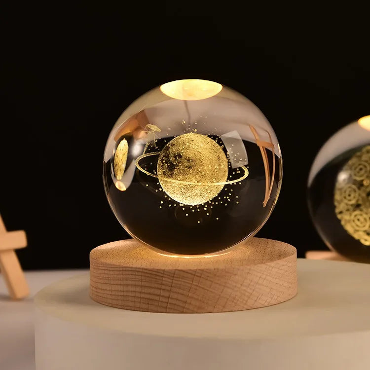 Small 3D Solar System Crystal Ball With LED Base, Night Light For Home Decoration, Gift For Astronomy Lovers