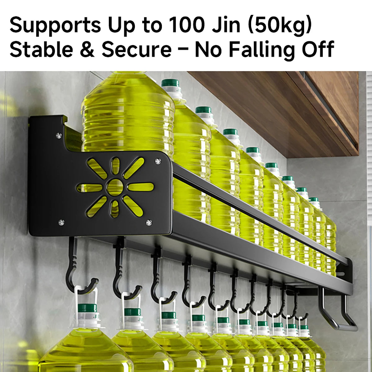 Metal Kitchen Shelf No-Punch Large Capacity Storage Kitchen Utensils Skeletonized Drainage Design Easy to Clean Black