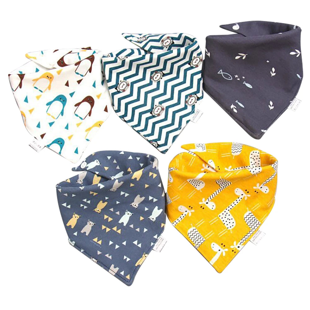 5 PCS Baby Bandana Bibs – Cartoon Cotton Triangle Bibs & Burp Cloths for Newborns, Toddlers, Boys & Girls