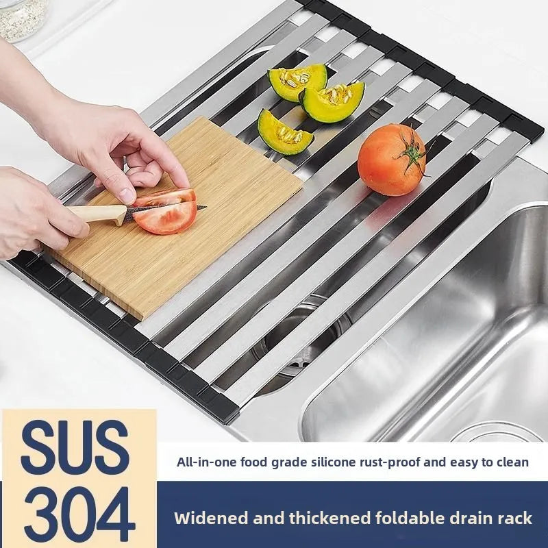 Stainless Steel Sink Drain Rack — Collapsible Dish Filter
