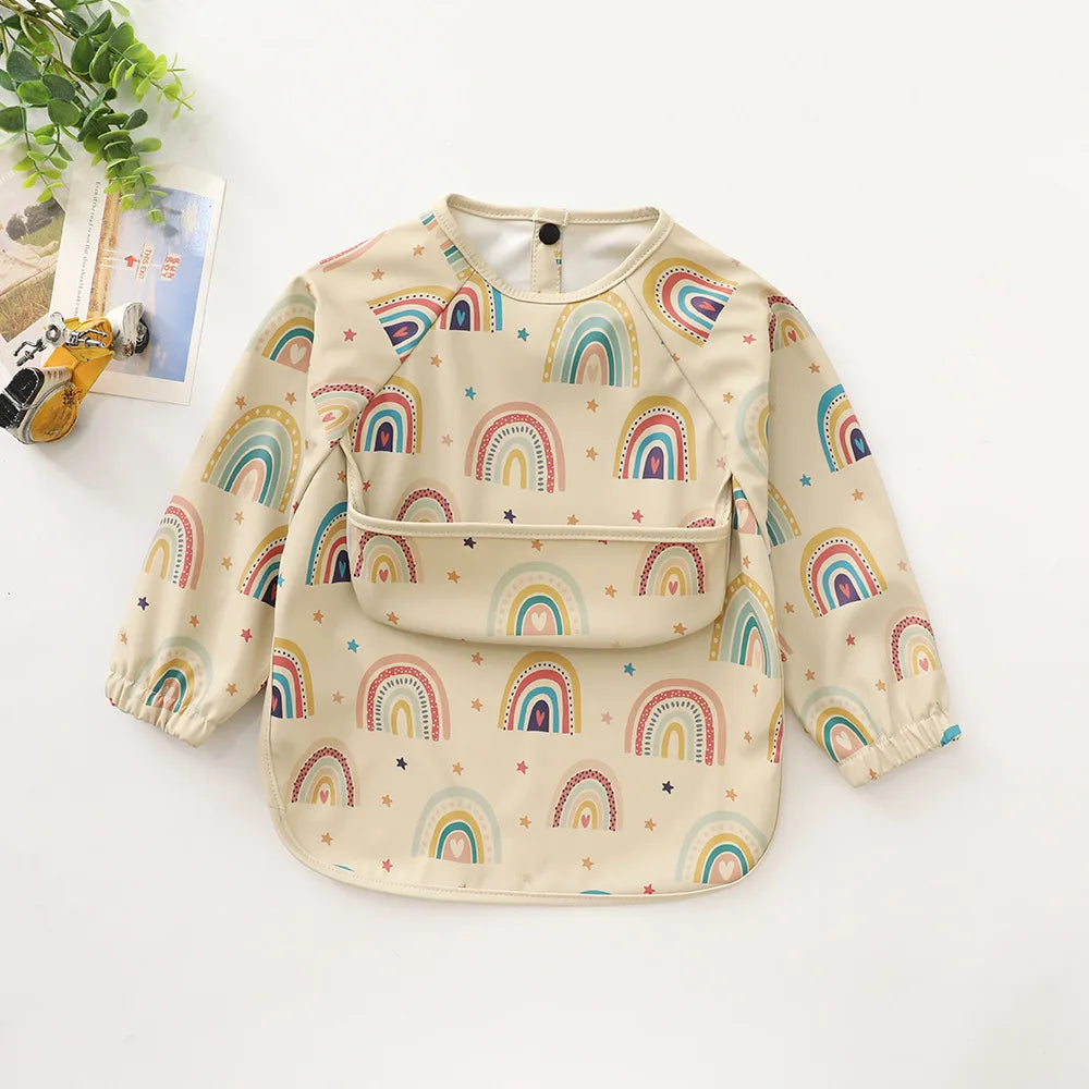 Toddler Art Smock Bib – Waterproof Baby Bib with Long Sleeves, Easy-to-Clean Painting & Mealtime Apron for Boys and Girls