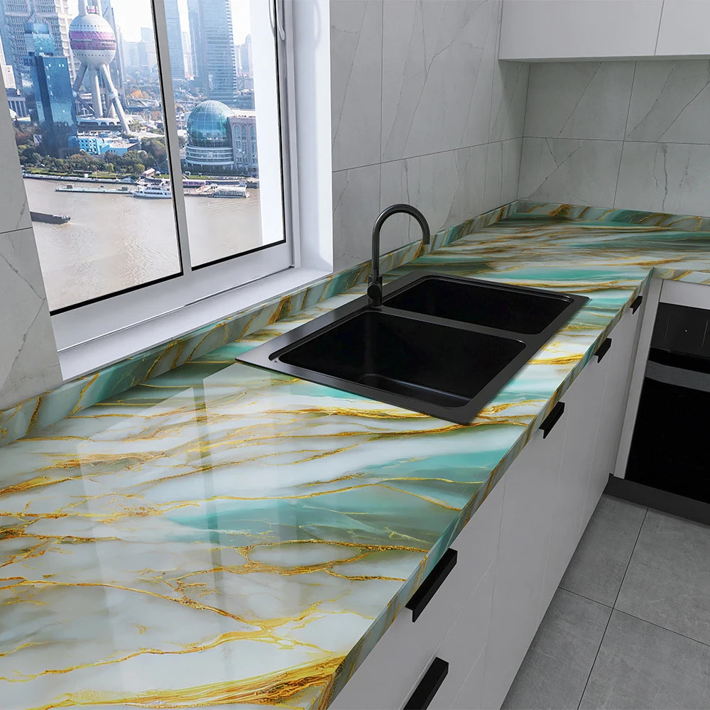 Marble Kitchen Oil-Proof Film Stove Waterproof Moisture-Proof Self-Adhesive Wallpaper Countertop Cabinet Renovation Tile Sticker