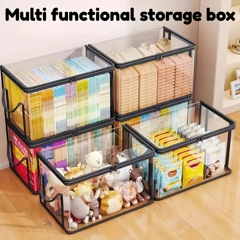 Foldable Storage Boxes with Lids — Pack of 2, Large Clear PP