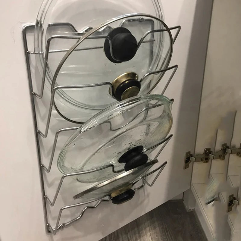 Kitchen Lid Storage Rack — Wall-Mounted 5-Slot Organiser