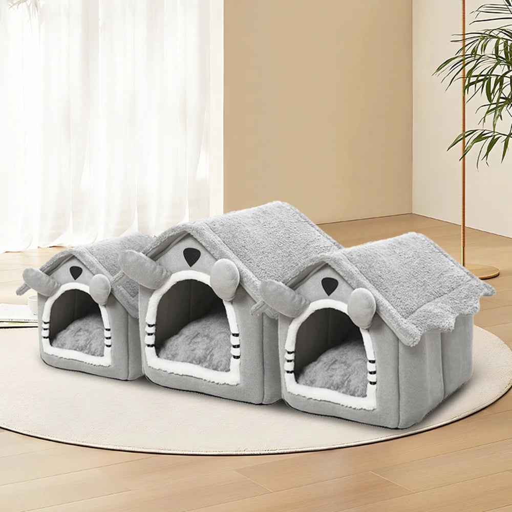 1PC Winter Gray Detachable Cat House Semi-Enclosed Four-Season Universal Pet Nest Small Pet Shelter Washable Pet Supplies