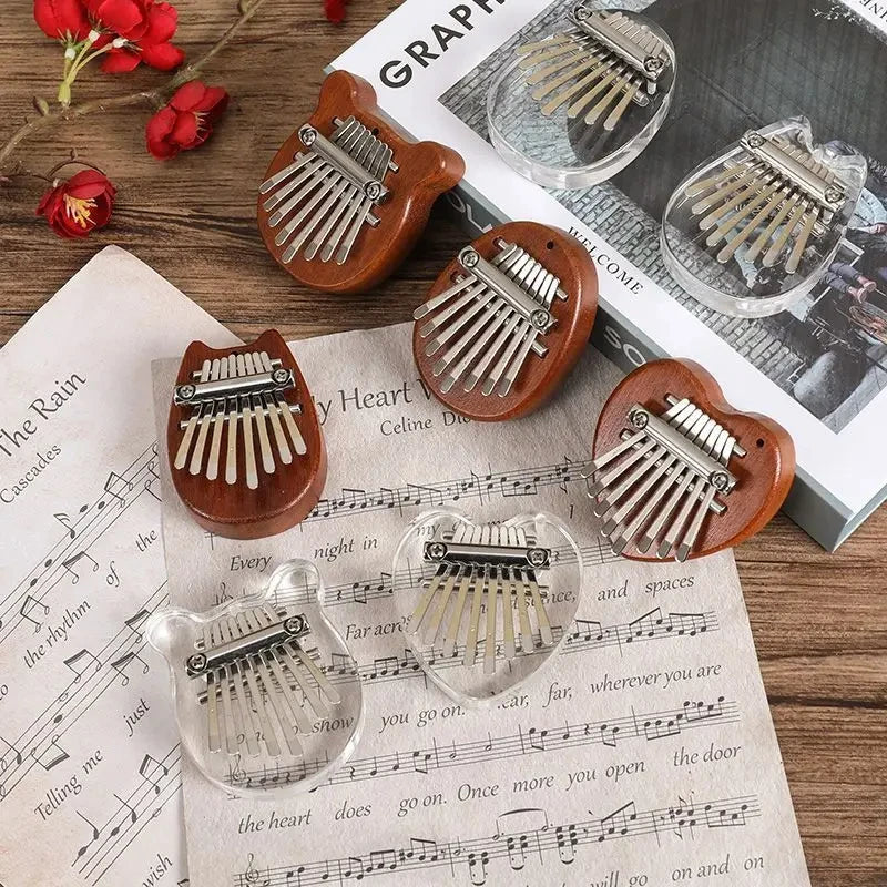 8 Keys Mini Kalimba Wooden Thumb Piano with Lanyard Finger Piano Musical Instrument Portable Exquisite Gift Set for Kids Adults