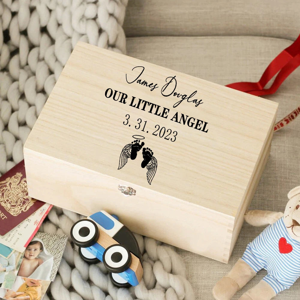 Custom Baby Memory Box – Personalized Wooden Keepsake Box for Newborns, Birth Details, Umbilical Cord & Baby Shower Gift