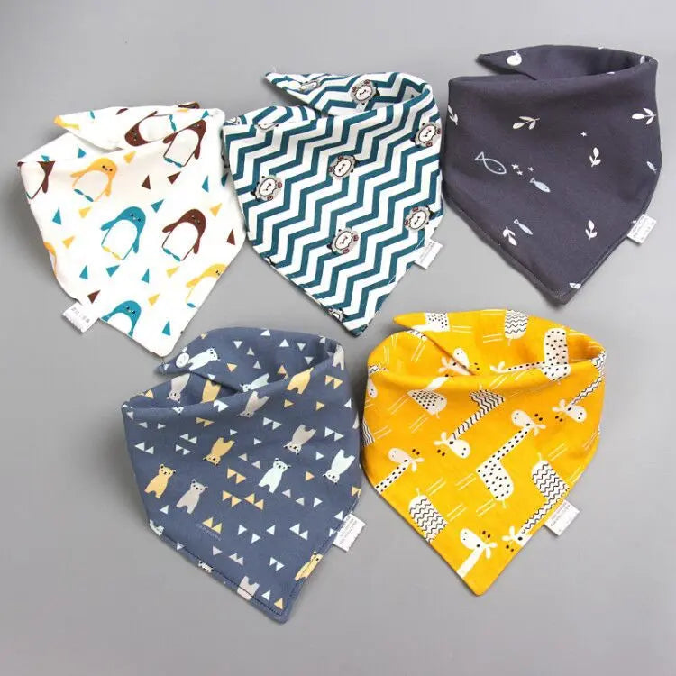 5 PCS Baby Bandana Bibs – Cartoon Cotton Triangle Bibs & Burp Cloths for Newborns, Toddlers, Boys & Girls