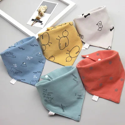 5 PCS Baby Bandana Bibs – Cartoon Cotton Triangle Bibs & Burp Cloths for Newborns, Toddlers, Boys & Girls