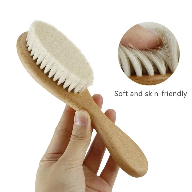 Newborn Baby Hairbrush – Wooden Comb and Soft Wool Brush for Infants, Head Massager & Bath Brush, Personalized Baby Shower Gift