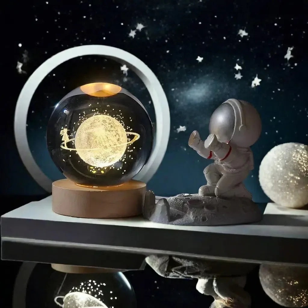 3D Solar System Crystal Ball with LED Base — Night Light