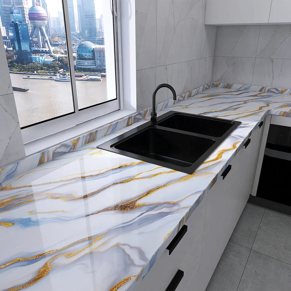 Marble Kitchen Oil-Proof Film Stove Waterproof Moisture-Proof Self-Adhesive Wallpaper Countertop Cabinet Renovation Tile Sticker
