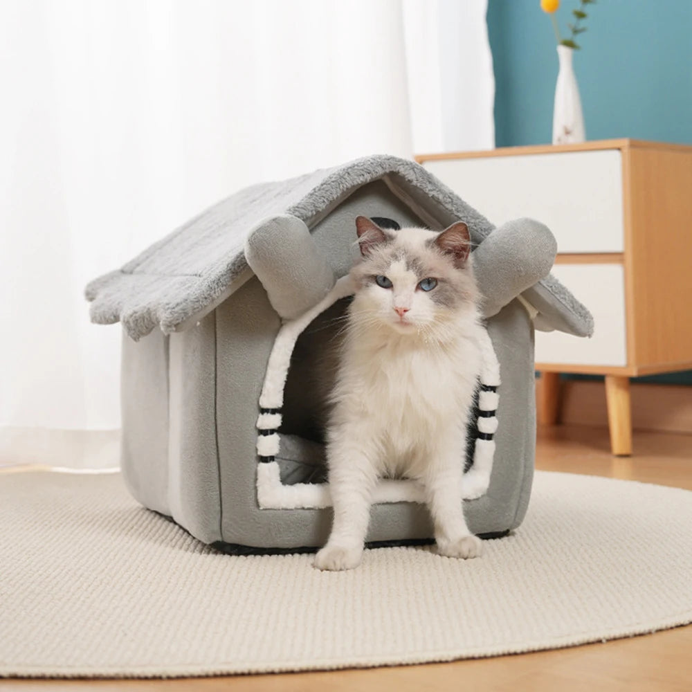 1PC Winter Gray Detachable Cat House Semi-Enclosed Four-Season Universal Pet Nest Small Pet Shelter Washable Pet Supplies
