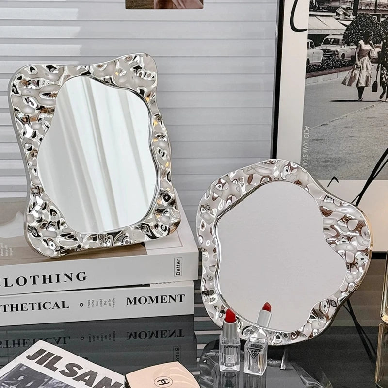 Bathroom Handled Mirror Vanity Women Design Portable Mirror Small Dorm Espejo Maquillaje Luz Home Decoration Accessories