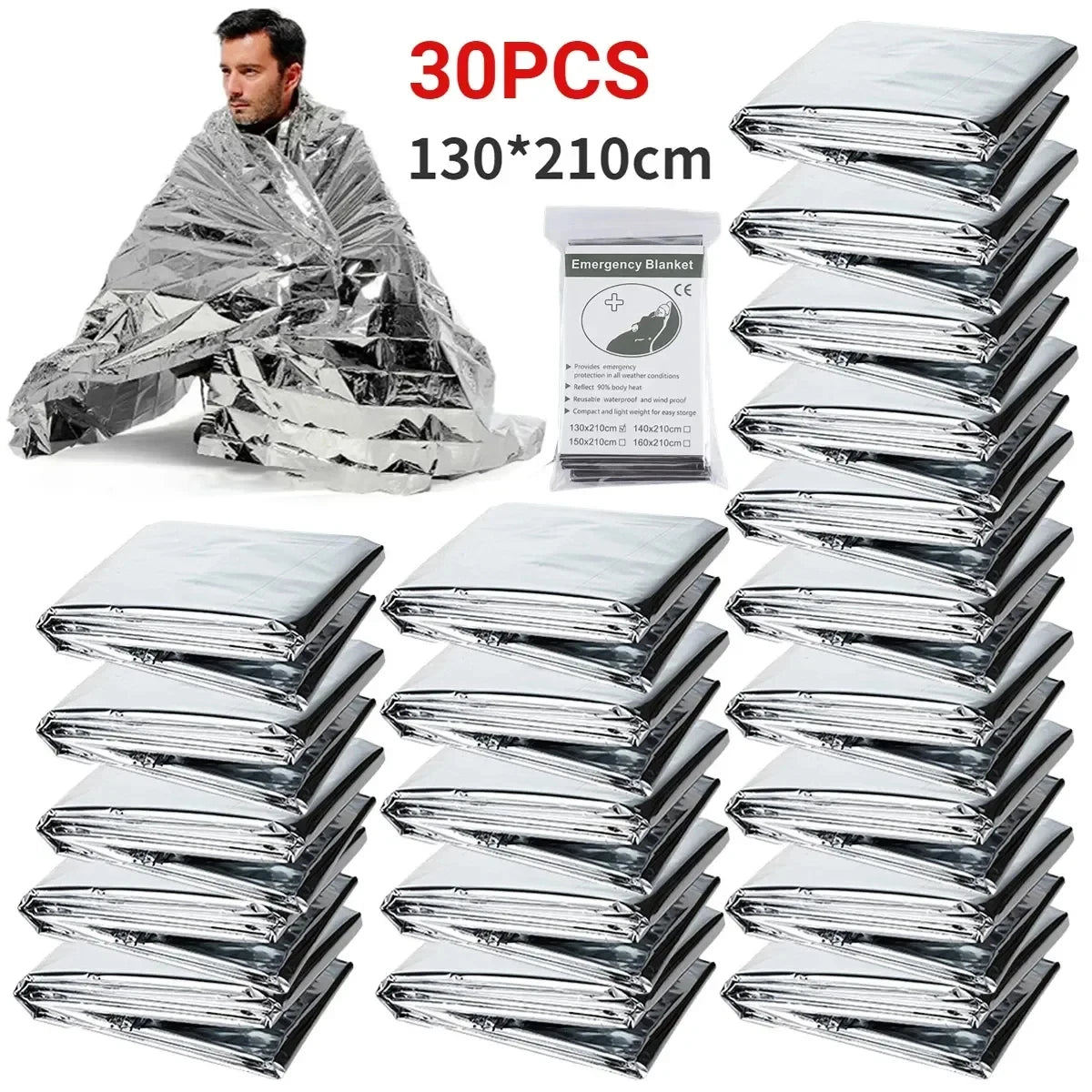 Emergency Survival Blanket Set – 1-10PCS Windproof, Waterproof Foil Thermal Blankets for Outdoor, Camping, First Aid & Rescue
