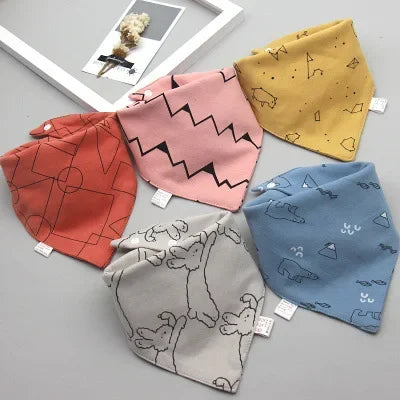 5 PCS Baby Bandana Bibs – Cartoon Cotton Triangle Bibs & Burp Cloths for Newborns, Toddlers, Boys & Girls
