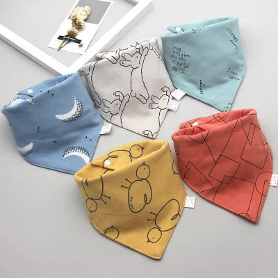 5 PCS Baby Bandana Bibs – Cartoon Cotton Triangle Bibs & Burp Cloths for Newborns, Toddlers, Boys & Girls