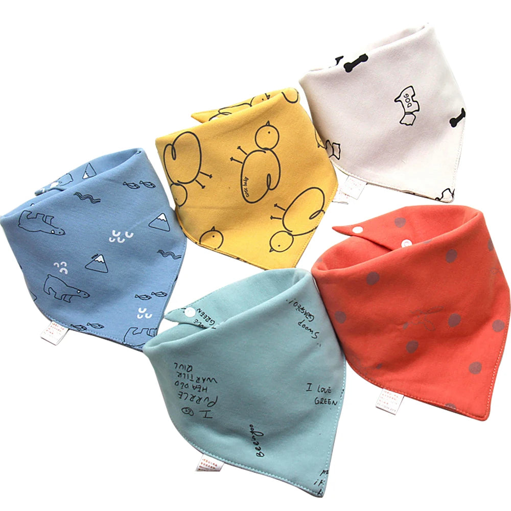 5 PCS Baby Bandana Bibs – Cartoon Cotton Triangle Bibs & Burp Cloths for Newborns, Toddlers, Boys & Girls